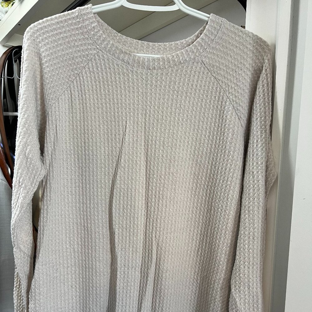 Beige Waffle Long Sleeve T-Shirt - American Eagle